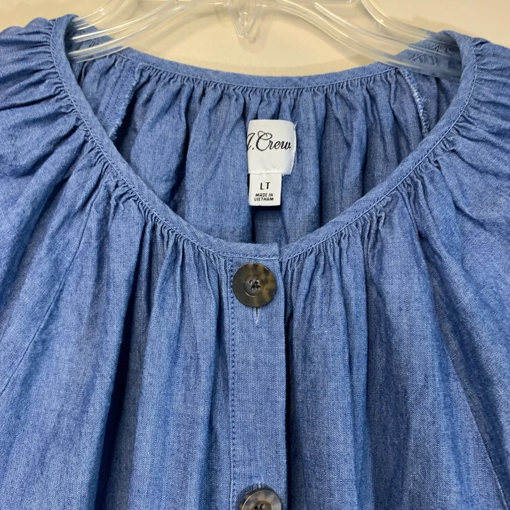 J.Crew Re-Imagined denim dress raglan long sleeves front button closure size LT - Picture 8 of 11